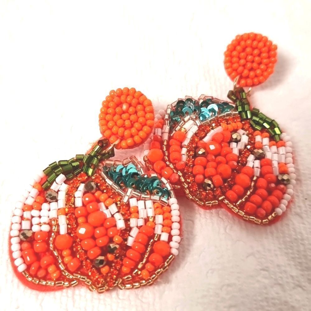 PUMPKIN BEAD, RHINESTONE, SEQUIN fun cute fall earrings